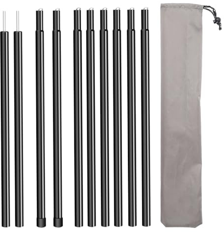 Lot de 2 barres de tente télescopiques réglables de 2 m - 19 mm - Noir - Pour tente, bâche, auvent, voile d'ombrage (43-200 cm)