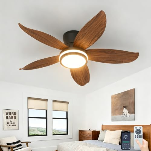 Fachae Ventilateur de Plafond Moderne 88cm Lumière LED et Télécommande | Moteur DC Silencieux Réversible,Plafonnier Ventilateur 6 Vitesses,3 Couleurs de Lumière Dimmables pour Chambre et Cuisine