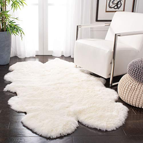 SAFAVIEH Sheep Skin Collection Area Rug - 5'5 x 7'7, White, Handmade Rustic Glam Genuine Pelt, 3.4-inch Thick Ideal for High Traffic Areas in Living Room, Bedroom (SHS121A)