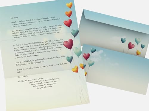 Liebe Luftballons Gute Laune Briefpapier Set Love is in the Air, 200-teilig mit 100 Blatt Motivpapier DIN A4, 90g/qm und 100 passenden DIN LANG-Briefumschlägen