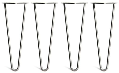 Coffee Table Hairpin Legs, 35cm, Steel (Raw) | Set of 4; 2 rod Classic 10mm; solid steel; thick 4mm base plates; screws, feet and build guide included