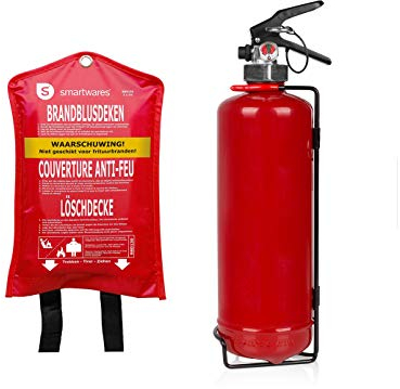 Set: práctico extintor/extintor de Grasa 2L, Clase de Incendio AF + Manta de extinción 100 x 100 cm – protección contra Incendios