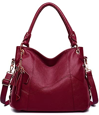 Kris Anna Bolso de Hombro Flecos Bolsos de mano Hobo de Mujer Vino rojo