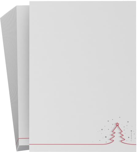 Weihnachtsbriefpapier | Rotes Tannenbäumchen | 50 Blatt weihnachtliches Motivpapier DIN A4