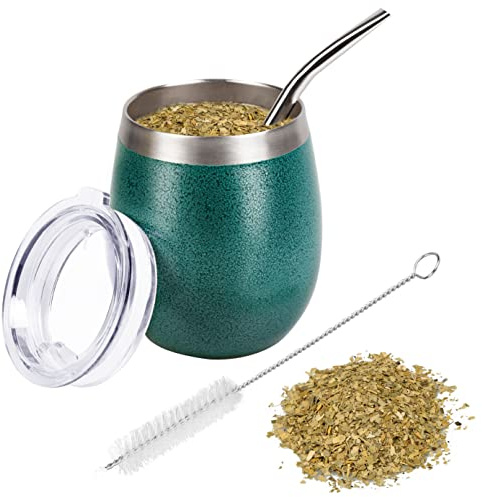Bleez [Nuveo] Set Taza Yerba Mate con Bombilla y Cepillo de Limpieza | Diseño Moderno Acabado en Cerámica | Yerba Mate Premium Calabaza Isoterma | Infusion Energética Dieta