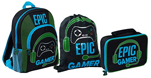 Boys Epic Gamer Bag Bundle Set Of 3 Kids Gaming Backpack Gym Bag Lunch Bag