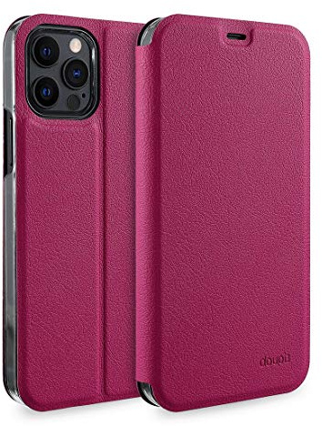 doupi Flip Case für iPhone 12 / iPhone 12 Pro (6,1 Zoll), Deluxe Schutz Hülle mit Magnetischem Verschluss Cover Klapphülle Book Style Handyhülle Aufstellbar Ständer, rot pink
