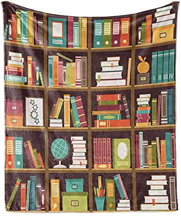 Lunarable Science Throw Blanket, Books on Box Formed Bookshelves Volume Encyclopedia and Stationery Elements, Flannel Fleece Accent Piece Soft Couch Cover for Adults, 50 x 60, Multicolor