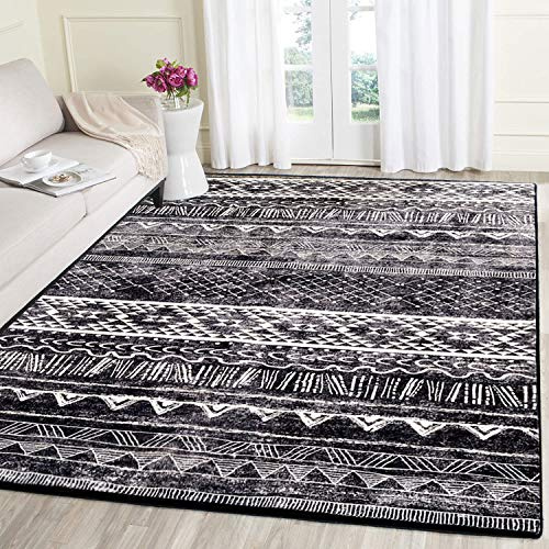Sovrumsmatta i modern stil, modern, konstnärlig matta, unik traditionell vardagsrumsmatta, mjuk, kort lugg, halkfri, fluffig matta för vardagsrum & sovrum (svart, vit, 200 x 200 cm)