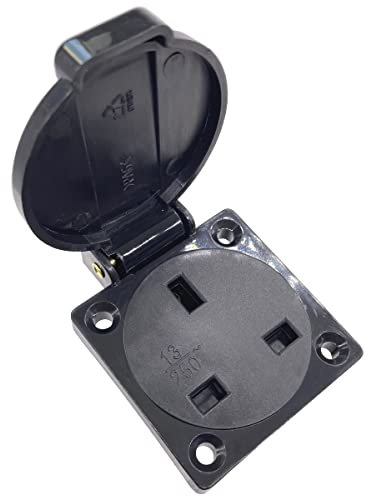 Waterproof IP44 UK Socket for Type G Plug, Dustproof Rainproof United Kingdom Industrial Socket With Cover for Car Inverter, Electric Generator, Air Conditioner, Outdoor Power Equipment, etc. (1 Pack)