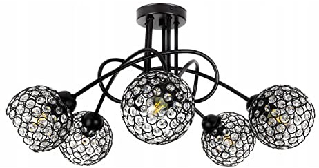 Light-Home Crystal Deckenbeleuchtung Lampen Deckenlampen - Deckenlampe Industrial für Wohnzimmer Schlafzimmer und Esszimmer - Pendelleuchte Glas mit Metall 5-Flammig - Schwarz