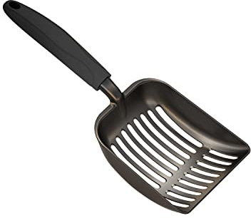 WePet Pelle à litière pour Chat, Tamis en Alliage d'aluminium, Pelle Profonde, Longue poignée, Tamis à déjections Canines, pour bac à litière,Taille Moyenne,Corps Noir avec Manche Noire