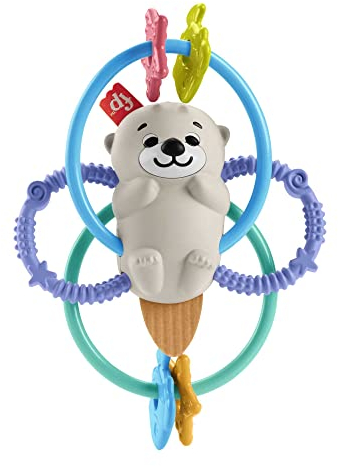 Fisher-Price Otterbeißring - BPA-freie, biegsame Ringe im Ottermotiv mit Rasselperlen für die erste motorische Entwicklung für Babys ab 3 Monaten, HJW12