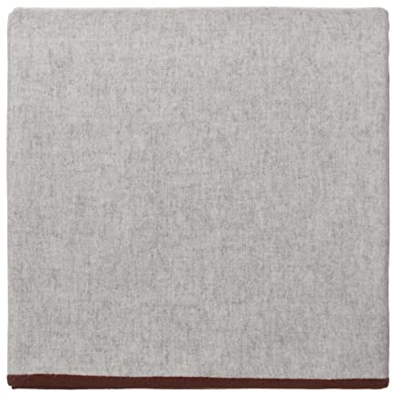 URBANARA 130x170 cm Wolldecke Alxa, 90% Merinowolle & 10% Kaschmirwolle, Hellgrau/Maron - Ideal als Überwurf Plaid Blanket Kuscheldecke Wohndecke für Sofa & Bett - Warme Winter-Decke