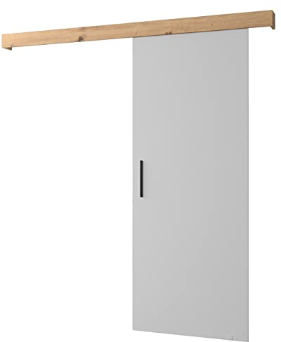 KRYSPOL Schiebetürsystem Salwador 1 Komplett-Set für Schiebetüren, Trennwände Innentüren, Modern Design (weiß matt/Gitter: Artisan Eiche/Griff: schwarz)