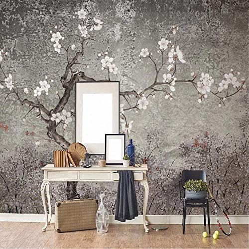 Murales 3D Carta Da Parati Fiori E Uccelli Di Prugna Vintage Dipinti A Mano Carta Da Parati Decorativa Carta Da Parati 3D Carta Da Parati Autoadesiva Soggiorno La Parete Per Camera Da 140(L)x70(H) cm
