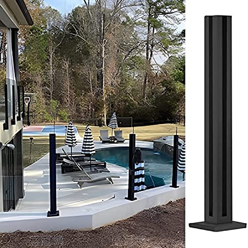 Balustrade Posts Square Black Glass Balustrade Balustrade Post, Floor Standing Heavy Duty INOX Clôture Panneaux Pilier, Loft Deck Handrail System,Couleur Gris,Hauteur-145cm/57.1in