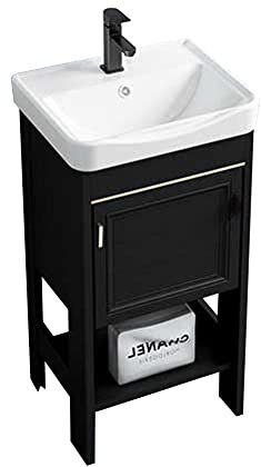 Lavandino 1 vasca Lavello da Cucina nero da appoggio con mobiletto per lavabo Lavandino per lavanderia, lavabo combinato sottopiano in ceramica per lavabo con rubinetto di scarico ( Color : Sink+Mirro