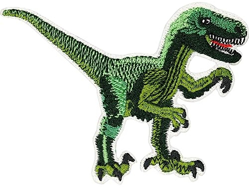 Toppa ricamata da applicare con ferro da stiro o cucitura - Velociraptor per bambini - Patch con immagine di velociraptor da stirare | Ricami dinosauri per abbigliamento - Fregio da cucire | 85x60mm
