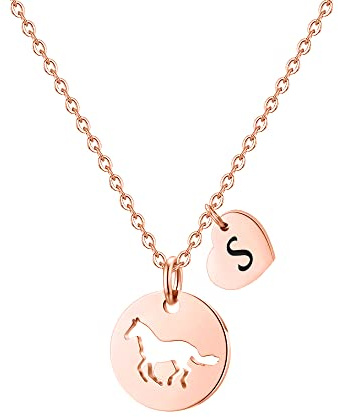 TINGN Pferde Mädchen Geschenk, Pferde Kette Herz Buchstaben Edelstahl Kette mit Buchstaben A-Z Personalisierte Geschenke für Teenager Mädchen Pferdeliebhaber Geschenke für Schwester Tochter Schmuck