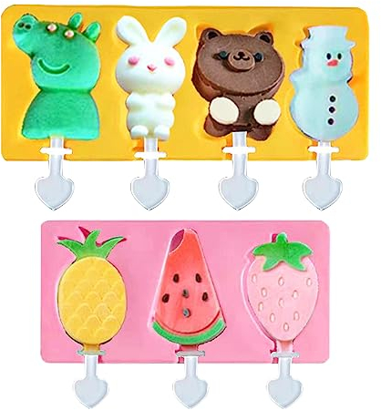 BSITSSS 2 Pcs Ice Lolly Moulds with Sticks, Reusable Ice Lolly Moulds Silicone with Non-Spill Lid, Mini Ice Cream Moulds Ice Pop Moulds Popsicle Mould BPA Free Ice Lolly Maker for Kids(Pink, Yellow)
