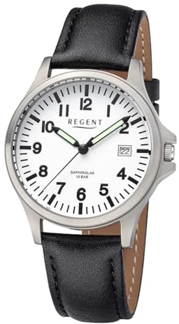 REGENT Titanuhr Unisex mit Echtlederarmband 36 mm Analog 10 ATM Saphirglas 1969.90.19