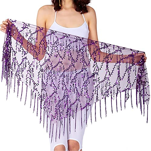 Bauchtanz-Gürtel für Damen, Hüfttuch, Bauchtanz-Kostüme, Pailletten, Quaste, Bauchtanz-Hüfttuch für Frauen (lila, Einheitsgröße)