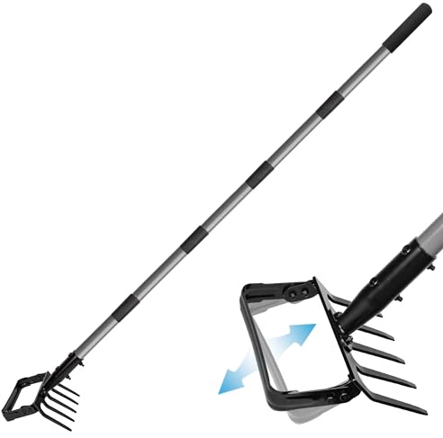 Suchtale 82 Action Hoe and Garden Cultivator - Heavy Duty Stirrup Hoe with 5-Tine Rake Head, No-Bend Adjustable Long Handle Scuffle Hoe for Weeding, Loosening Soil and Planting - Rustproof Metal