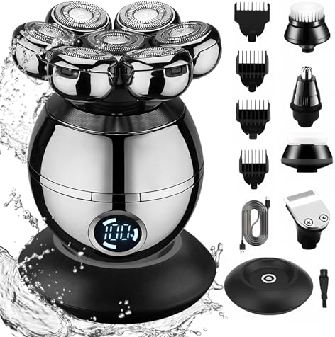 HyAdierTech Rasoio Elettrico Barba Testa Calva, Rasoio Elettrico Barba 5 in 1 Impermeabile con 7 Testine Rotanti, Tagliacapelli Professionale da Uomo con Display LED, Kit Rasoio Capelli Uomo