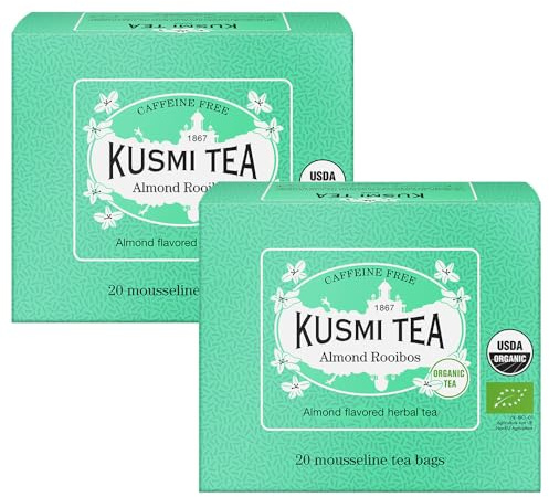 Kusmi Tea - Rooibos Almendra - Té Rojo Orgánico - Infusión Orgànica Rooibos con Sabor a Almendra - Tisana Orgánica sin Teína - Juego de 2 Cajas de Té - 2x20 Bolsas de