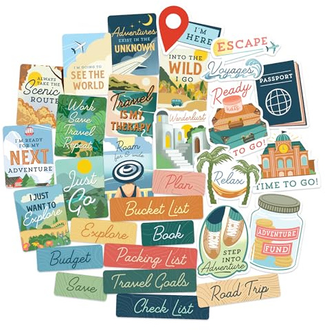 Navy Peony Wanderlust Dreamscape Travel Vision Board Aufkleber (30 Stück) - Reiseplanung, Bucket List Aufkleber für Planer, Vision Board Party