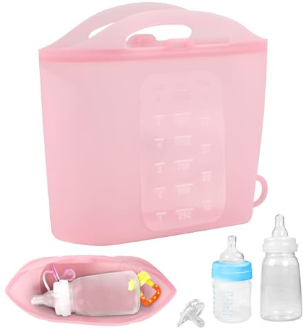 1,5 L mikrowellen Sterilisator Beutel, Wiederverwendbar Sterilisatorbeutel für Babyflaschen Mikrowellen-Sterilisatorbeutel aus Silikon Must-Have für Mütter für Zuhause Unterwegs (Rosa)