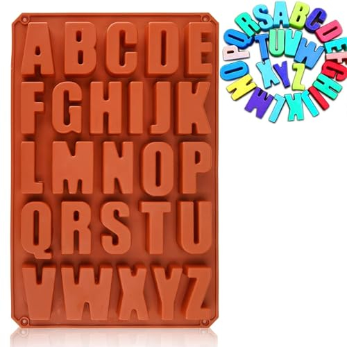 VIKKI Large Alphabet Silicone Moulds, 26 Letters Silicone Muffin Pan Handmade Soap Moulds, Nonstick Silicone Chocolate Candy Molds Ice Cube Tray DIY Baking Mold for Chocolate, Jelly, Pudding