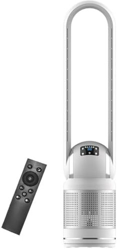LSQXSS Ventilateur tour avec purificateur d'air,ventilateur de refroidissement sans pales avec télécommande,8 vitesses,minuterie 8h,balançoire à 80°,ventilateur tour à circulation d'air,affichage LED