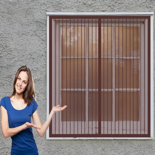 Insect Stop Fliegengitter für Fenster 126 x 115 cm Insektenschutzgitter Einfache Installation Auto Schließen Magnetvorhang für Balkontür Terrassentür, Braun