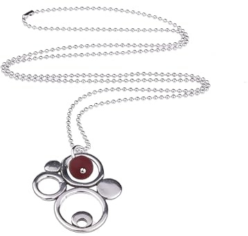 Adi-Modeschmuck lange Halskette 'Ava', ausgefallener Metallanhänger mit einer farbigen Akzentperle aus italienischem Polaris, 70cm lange Kugelkette aus Edelstahl, handgefertigt in Berlin (Bordeaux)