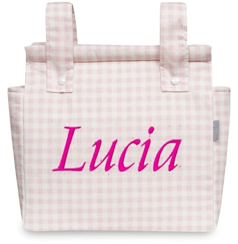 various - Talega para silla de Paseo Bolso Panera Carrito Bebe -Personalizable Nombre Bebé Bordado con Diseño Práctico y Funcional Cierre con Cremallera olso organizador de muselina Color Rosa