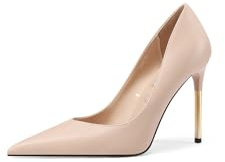 QUEEN HELENA Décolleté con Tacco a Spillo Scarpe a Punta Eleganti Donna K3455 (Nude Pu, Sistema Taglie Calzature EU, Adulto, Donna, Numero, Media, 39)