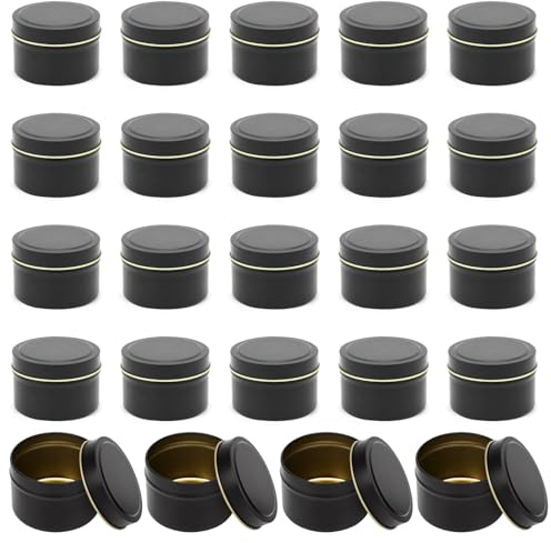 Tutamaz 24 Stück Kerzendosen 4oz, Leer Kerzendosen aus Metall mit Deckel, Kerzengläser zum Kerzen Gießen, Runde Kerzengläser für Kerzen,Handwerk,Schmuck,Kosmetik DIY-Kerzenherstellungszubehör(Schwarz)
