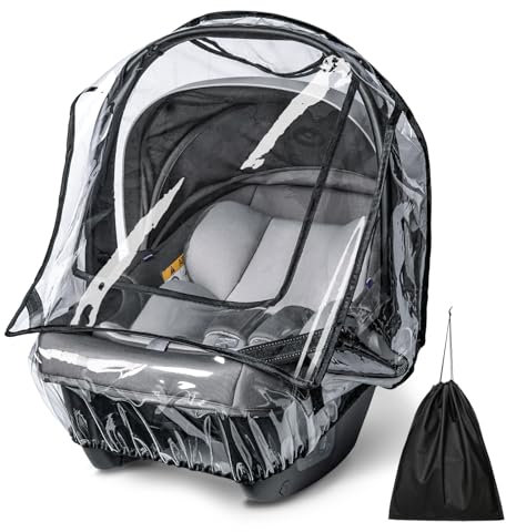 bemece Universal Regenschutz Babyschale, Regenschutz für Babyschale, Bequemes Zugang Rolltor und Trageöffnung, Gute Luftzirkulation, Transparent