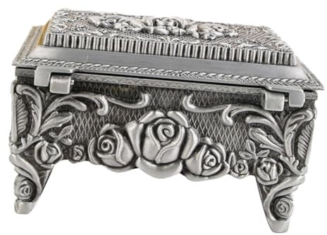 LIFKOME Vintage Schmuckschatulle Mit Fuß Aus Zinklegierung Geprägte Rosen Europäischer Stil Schmuckkästchen Für Ringe Und Ohrringe