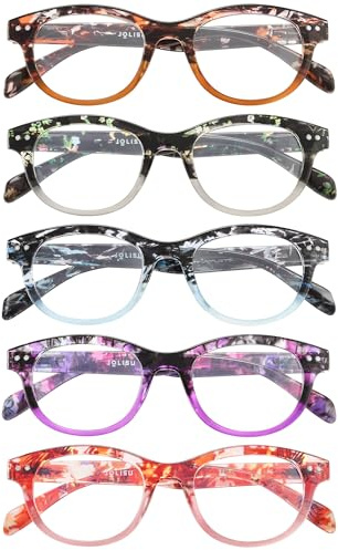 JOLISU Occhiali da Lettura Donna 5Pz con Luce Blu | Molleggio, Comfort e Moda per Uomo (3.50)