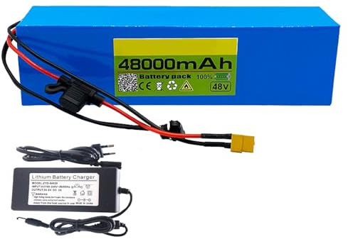GNIUBBDB Batería de Iones de Litio para Bicicleta eléctrica, 48 V, 48 Ah, 13S3P, con Cargador y protección BMS incorporada, Ideal para Motor de Bicicleta eléctrica de 200-2000 W XT60 Plug
