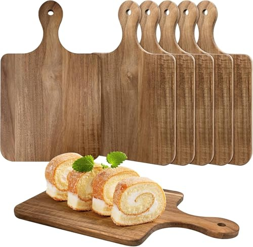 6 Pcs Acacia Wood Cutting Board with Handle, Chopping Board Set, 40x25cm | Large Wooden Charcuterie Serving Board Bulk, Non Toxic, Non-Slip, Knife Friendly, for Cheese Meat Fruit Pizza Bread Baking