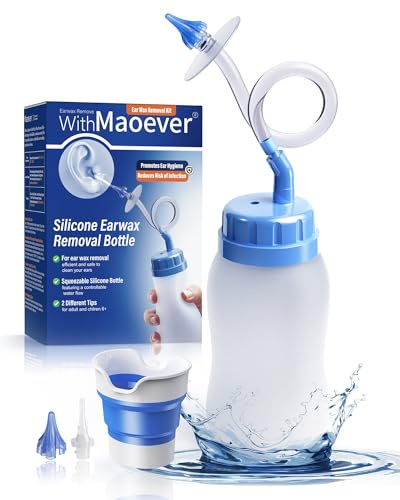 MAOEVER Ohrenschmalz-Entfernungs-Set, quetschbarer Silikon-Ohrreiniger mit einem faltbaren Topf für Abwasser-Recycling, sanftes und effektives Ohrbewässerungswerkzeug für den sicheren Gebrauch zu