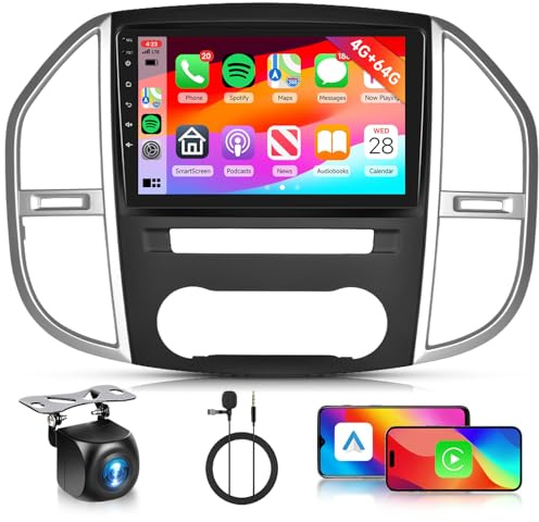 4GB+64GB Android Autoradio per Mercedes Benz Vito 3 W447 2014-2020 Radio Carplay Android Auto Wireless, Hodozzy Display 10,1 Pollici Touch Screen Stereo 2 Din GPS WiFi, Bluetooth FM/RDS+Retrocamera