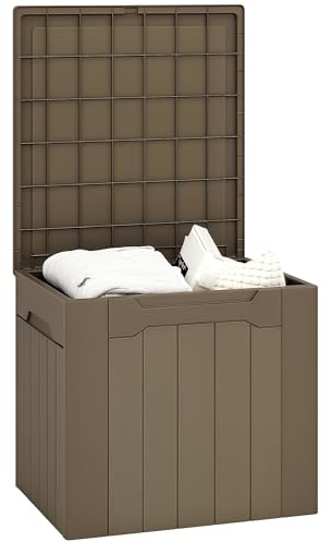 HOMCOM 107L Outdoor Balcony Garden Furniture Storage Box with Lock Hole, Plastic Storage Trunk with Lid and Side Handles, All Weather Resistant Large Chest, Safe and Secure for Patio, Dark Brown