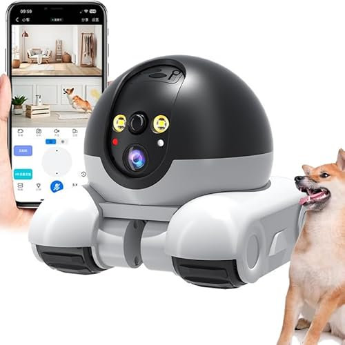 Movable Pet Security Home Camera 1080P Indoor Robot Camera On Wheels 2 Way Talk, Night Vision, Smart Home Security, Wireless APP Remote Control for Cats Dogs (WiFi)