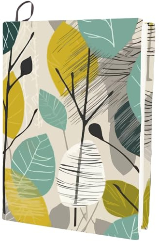 CRASPIRE Copertina per Libro con Foglie Linea Semplice in Tessuto Verde Elastica Protettiva in Nylon e Poliestere Riutilizzabile Lavabile per Libri in Brossura Copertina Morbida Copertina Rigida