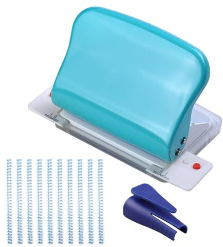 Bindemaschine, Papierbindemaschine 10 Locher, 10 Blatt Stanzkapazität, Rundloch Ringbindung Set mit 10 PVC-Bindekämme und Öffner, Spiralbindegerät für Tägliche Office Dokumente